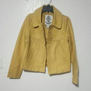 Mustard Yellow Cropped Jacket Womens Textured Button Front Very Good Condition M